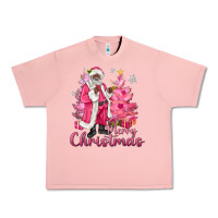 Salmon Pink Merry Christmas Black Santa Urban Heavy Tee - MaliasSmallBusiness