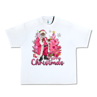 White Pink Merry Christmas Black Santa Urban Heavy Tee - MaliasSmallBusiness