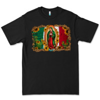 Black our lady of Guadalupe Mexican flag background Premium Tee - Jasminsmagicworld