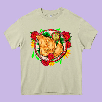 Empanadas Plate And Roses Heavy Core Tee Designed By Adodesignshop