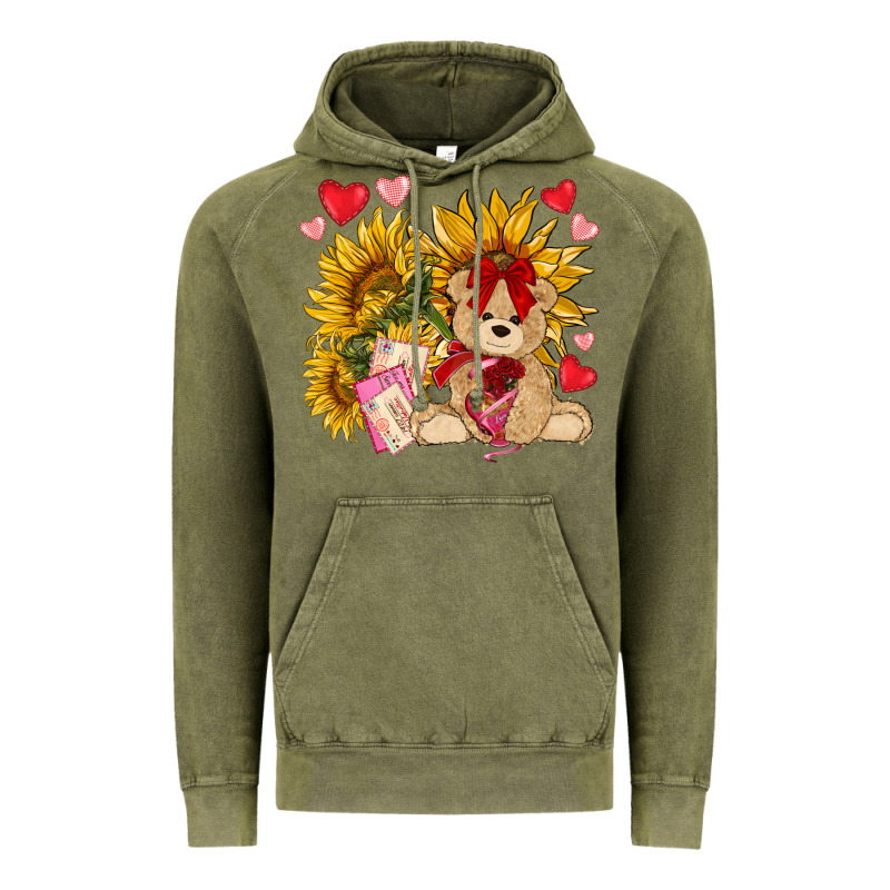 Valentines Day Sunflowers With Bear Hjf Vintage Hoodie by NancyCooperArtShop | Teevron