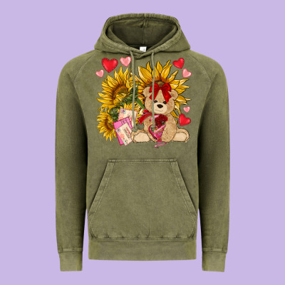 Valentines Day Sunflowers With Bear Hjf Vintage Hoodie Designed By Nancycooperartshop