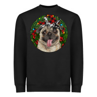 Black Christmas Pug With Buffalo Plaid Heavyweight Sweatshirt - RanaPortraitStore