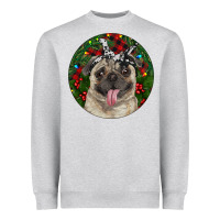 Heather Grey Christmas Pug With Buffalo Plaid Heavyweight Sweatshirt - RanaPortraitStore