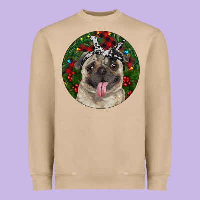 Christmas Pug With Buffalo Plaid Heavyweight Sweatshirt Designed By Ranaportraitstore