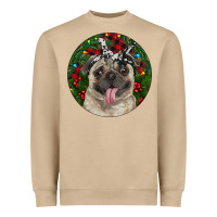 Mushroom Christmas Pug With Buffalo Plaid Heavyweight Sweatshirt - RanaPortraitStore