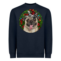 Navy Christmas Pug With Buffalo Plaid Heavyweight Sweatshirt - RanaPortraitStore