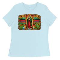 Baby Blue lady of guadalupe serape background Ladies Tee - Jasminsmagicworld