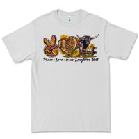 Dove Grey Peace Love Texas Longhorn Bull Premium Tee - LillyAllenDesigns