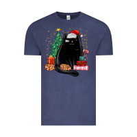 Vintage Denim christmas black cat Vintage Tee - MaliasSmallBusiness