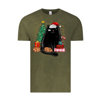 Vintage Olive christmas black cat Vintage Tee - MaliasSmallBusiness