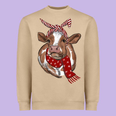 Christmas Heifer With Scarf Heavyweight Sweatshirt Designed By Ranaportraitstore