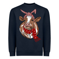 Navy Christmas Heifer With Scarf Heavyweight Sweatshirt - RanaPortraitStore