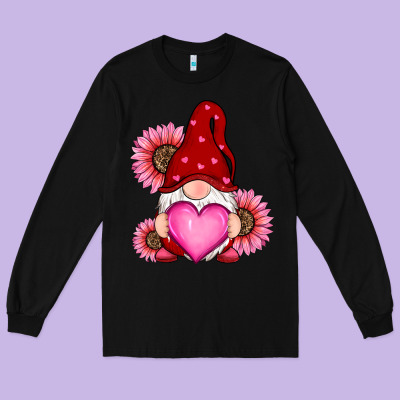 Valentine's Day With Sunflowers Gnomes Long Sleeve Tee Designed By Ranaportraitstore