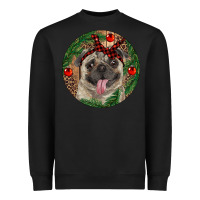 Black Christmas Pug With Leopard Heavyweight Sweatshirt - RanaPortraitStore