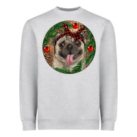 Heather Grey Christmas Pug With Leopard Heavyweight Sweatshirt - RanaPortraitStore