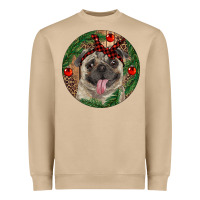 Mushroom Christmas Pug With Leopard Heavyweight Sweatshirt - RanaPortraitStore