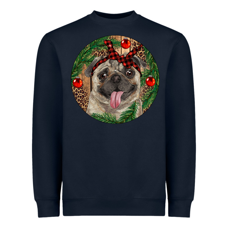 Christmas Pug With Leopard Heavyweight Sweatshirt by RanaPortraitStore | Teevron