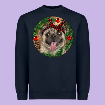 Christmas Pug With Leopard Heavyweight Sweatshirt Designed By Ranaportraitstore