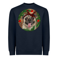 Navy Christmas Pug With Leopard Heavyweight Sweatshirt - RanaPortraitStore