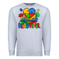 Heather Grey different is beautiful autism Premium Sweatshirt - OliviaCreatesArt