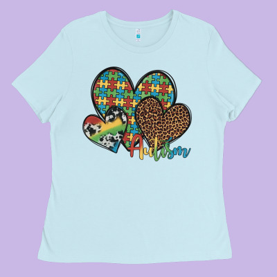 Autism Hearts Leopard Cowhide Ladies Tee Designed By Artiststas
