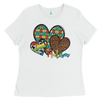 White autism hearts leopard cowhide Ladies Tee - Artiststas
