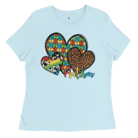 Baby Blue autism hearts leopard cowhide Ladies Tee - Artiststas