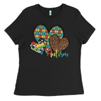 Black autism hearts leopard cowhide Ladies Tee - Artiststas
