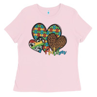 Bubblegum Pink autism hearts leopard cowhide Ladies Tee - Artiststas