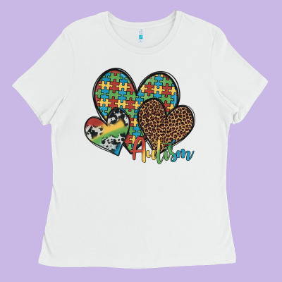 Autism Hearts Leopard Cowhide Ladies Tee Designed By Artiststas