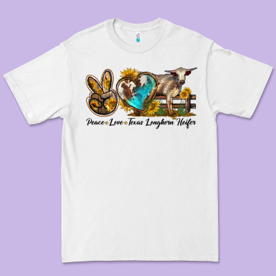 Peace Love Longhorn Heifer Premium Tee Designed By Lillyallendesigns