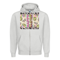 Dove Grey happy easter with cowhide Zipper Hoodie - TumblerDesignByShophia