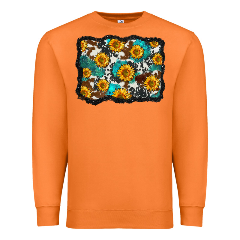 Cowhide  Turquoise Sunflowers Pattern Olivia Premium Sweatshirt by OliviaCreatesArt | Teevron