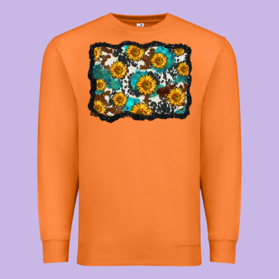 Cowhide  Turquoise Sunflowers Pattern Olivia Premium Sweatshirt Designed By Oliviacreatesart