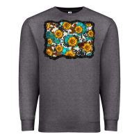 Charcoal Heather cowhide  turquoise sunflowers pattern olivia Premium Sweatshirt - OliviaCreatesArt