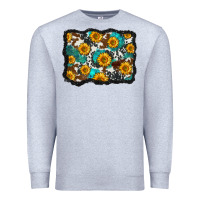 Heather Grey cowhide  turquoise sunflowers pattern olivia Premium Sweatshirt - OliviaCreatesArt