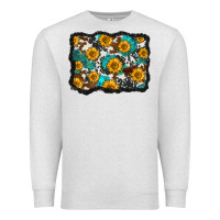 Oatmeal Heather cowhide  turquoise sunflowers pattern olivia Premium Sweatshirt - OliviaCreatesArt
