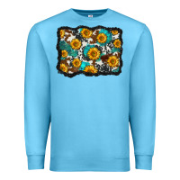Ocean Blue cowhide  turquoise sunflowers pattern olivia Premium Sweatshirt - OliviaCreatesArt