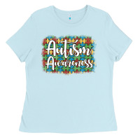Baby Blue autism awareness puzzle background Ladies Tee - Artiststas