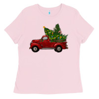 Bubblegum Pink Christmas Trees With Truck Ladies Tee - RanaPortraitStore