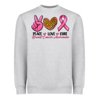 Heather Grey Peace Love Cure Breast Cancer Heavyweight Sweatshirt - RanaPortraitStore