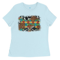 Baby Blue autism awareness leopard cowhide background Ladies Tee - Artiststas