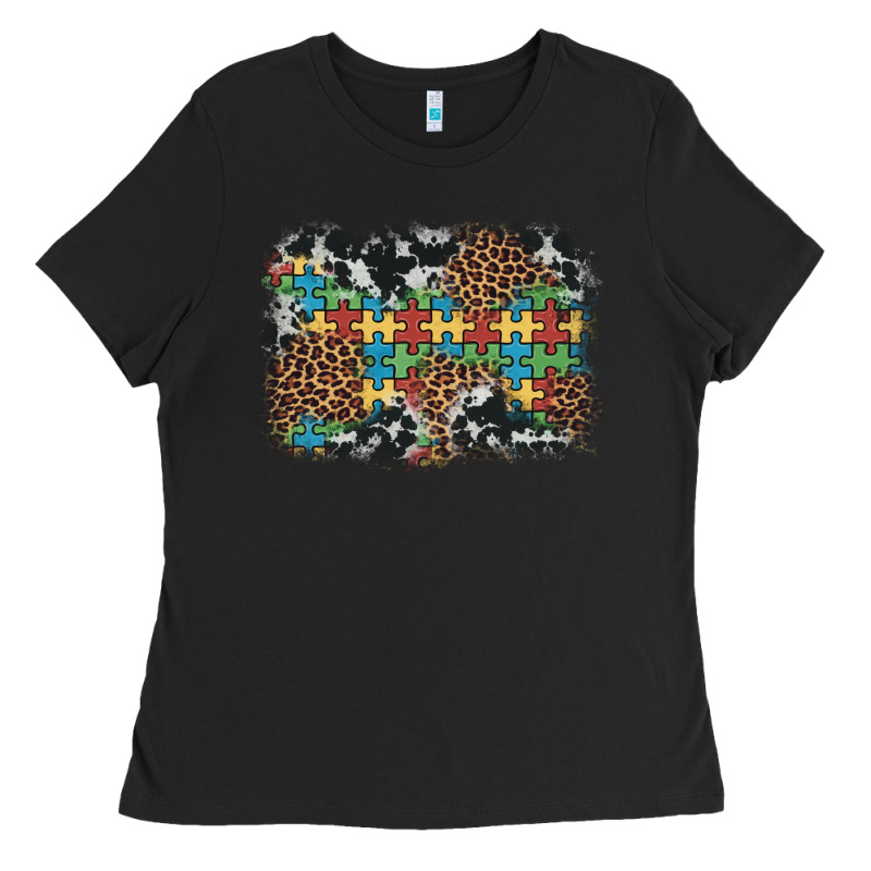 Autism Awareness Leopard Cowhide Background Ladies Tee by Artiststas | Teevron
