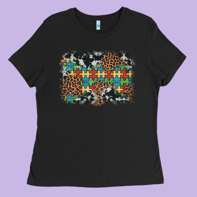 Autism Awareness Leopard Cowhide Background Ladies Tee Designed By Artiststas
