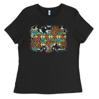Black autism awareness leopard cowhide background Ladies Tee - Artiststas