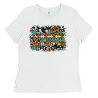 White autism awareness leopard cowhide background Ladies Tee - Artiststas