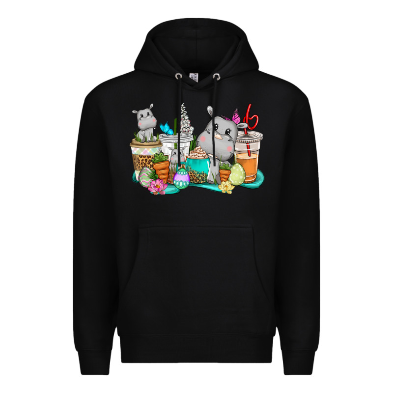 Easter Hippopotamus Coffee Cups Easter Day Premium Hoodie by CowGirlArtShop | Teevron