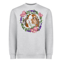Heather Grey Bunny Face With Floral Wreath Heavyweight Sweatshirt - RanaPortraitStore