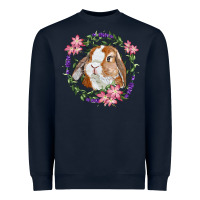 Navy Bunny Face With Floral Wreath Heavyweight Sweatshirt - RanaPortraitStore